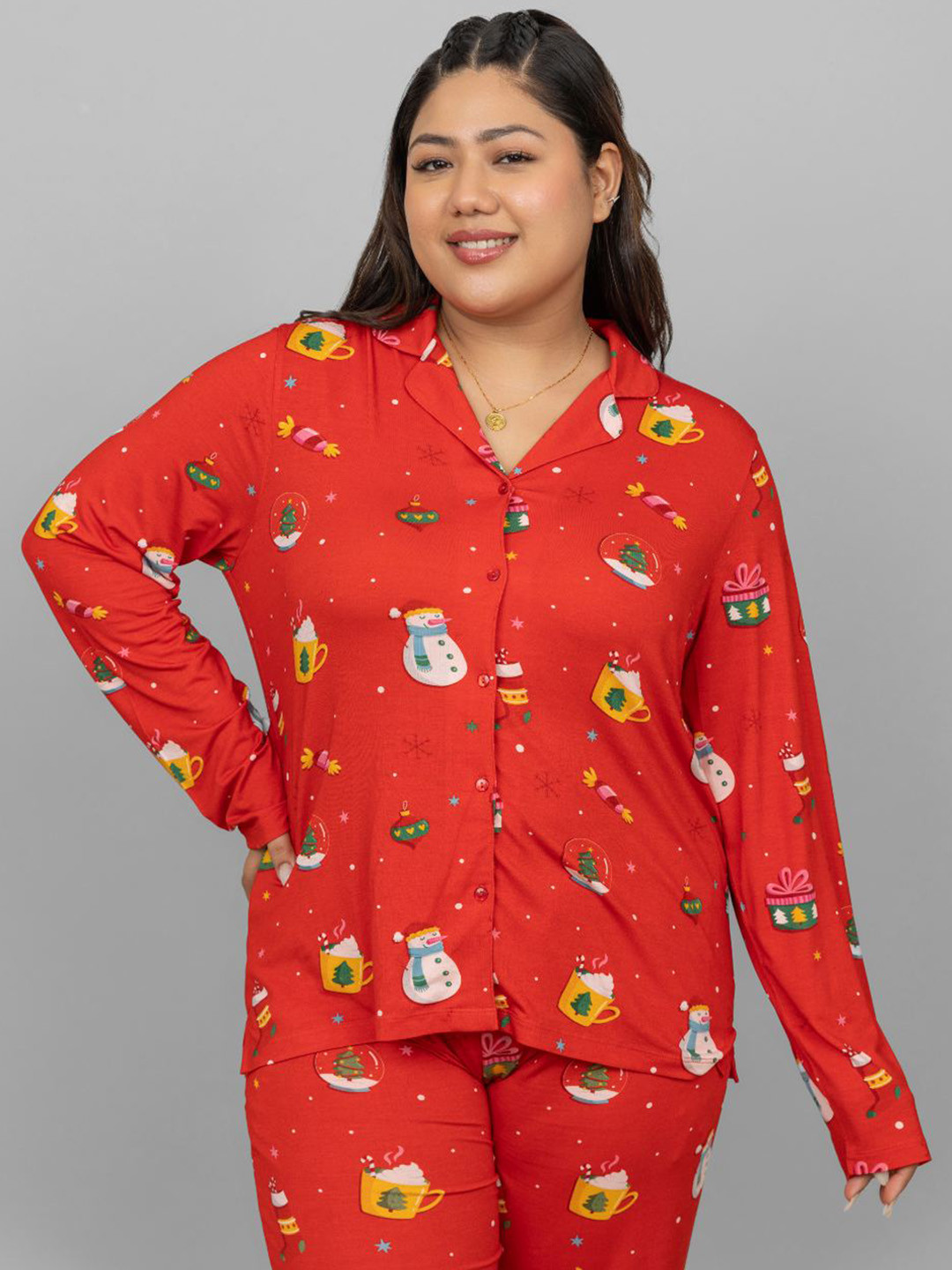 necesera Printed Lapel Collar Lounge Shirt