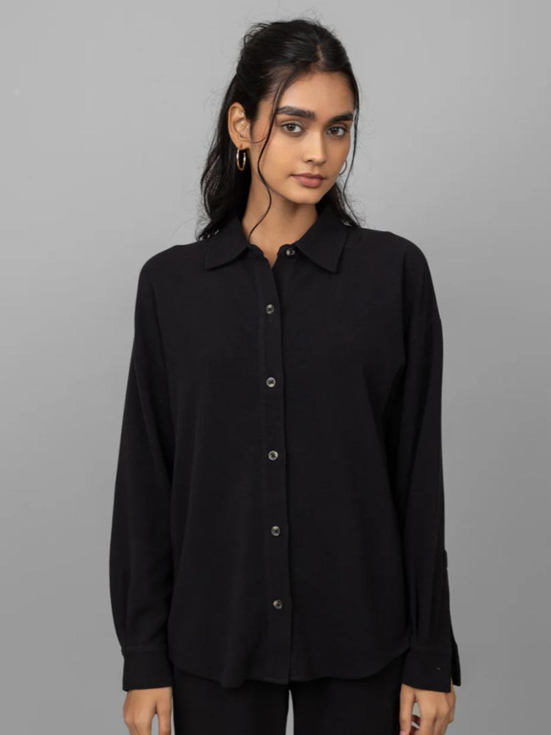 necesera Spread Collar Long Sleeves Mini Waffle MultiTask Casual Shirt