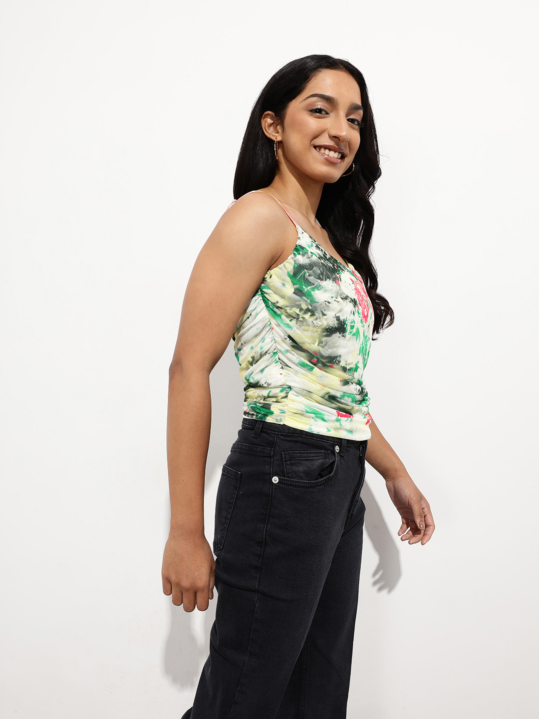 DressBerry Floral Printed Gathered Fitted Top