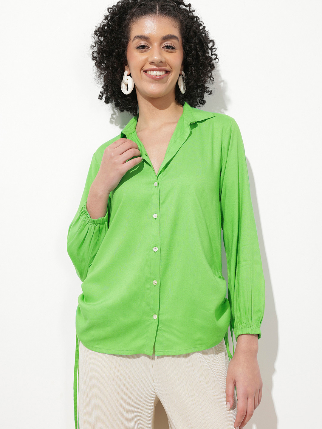 DressBerry Side Knot Puff Sleeves Regular Fit Shirt