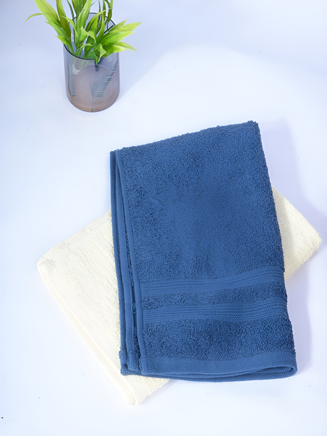 Kuber Industries Blue & White 2 Pieces Cotton 525 GSM Travel Friendly Hand Towels