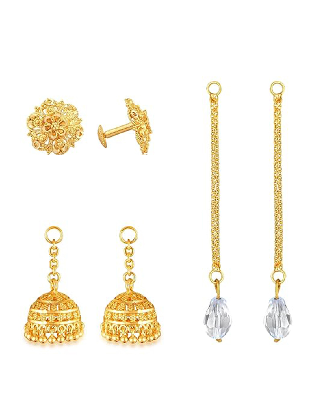 Vighnaharta Gold-Plated Contemporary Studs With Removable Jhumka And Chain Drop Earring