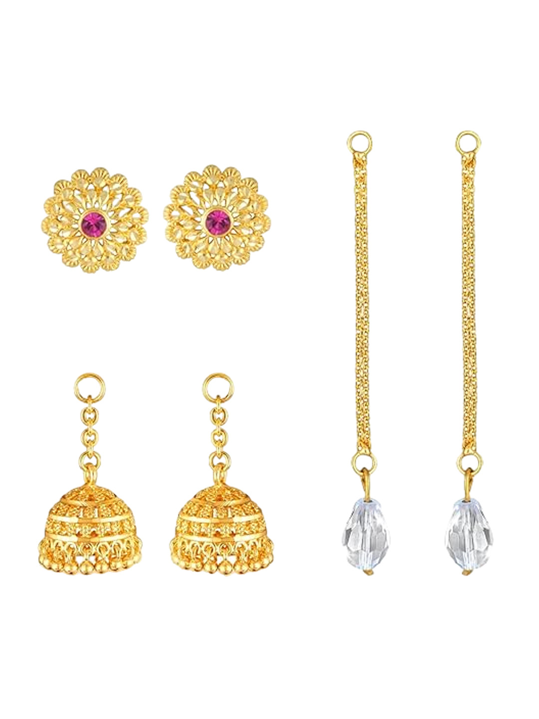 Vighnaharta Set of 3 Gold Plated Drop Earrings