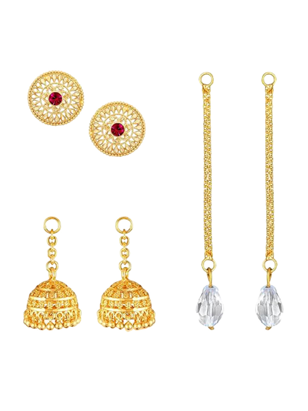 Vighnaharta Gold-Plated Contemporary Removable Stud Chain Jhumkas