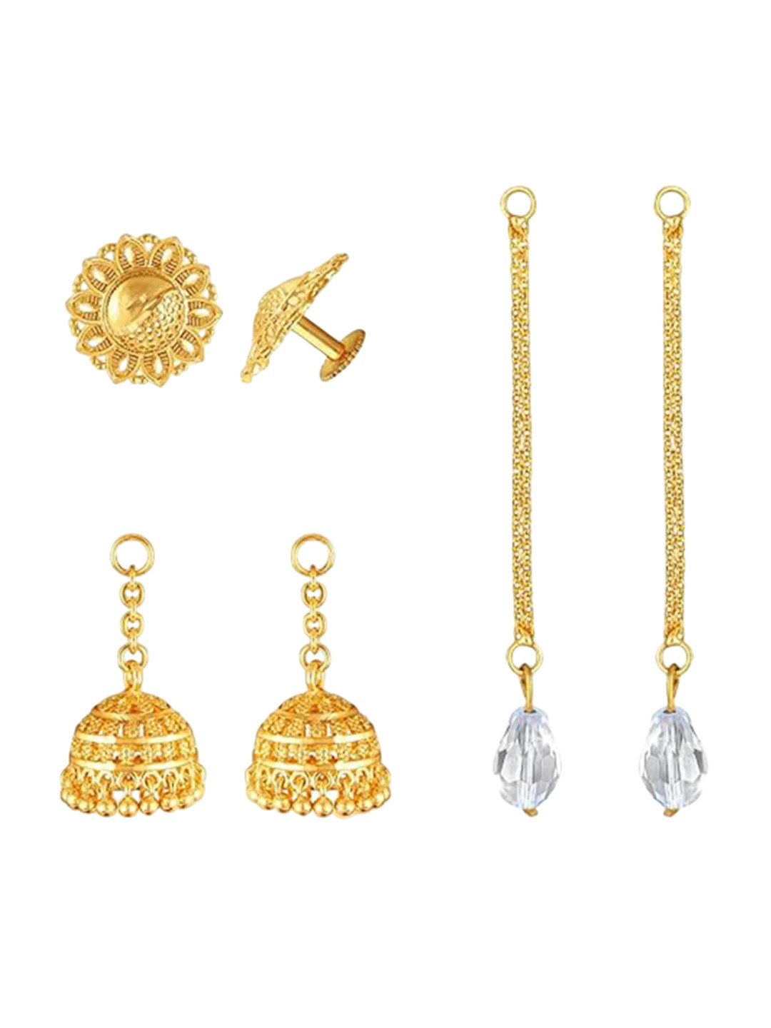Vighnaharta Gold-Plated Contemporary Studs With Removable Jhumka and Chain Drop Earring