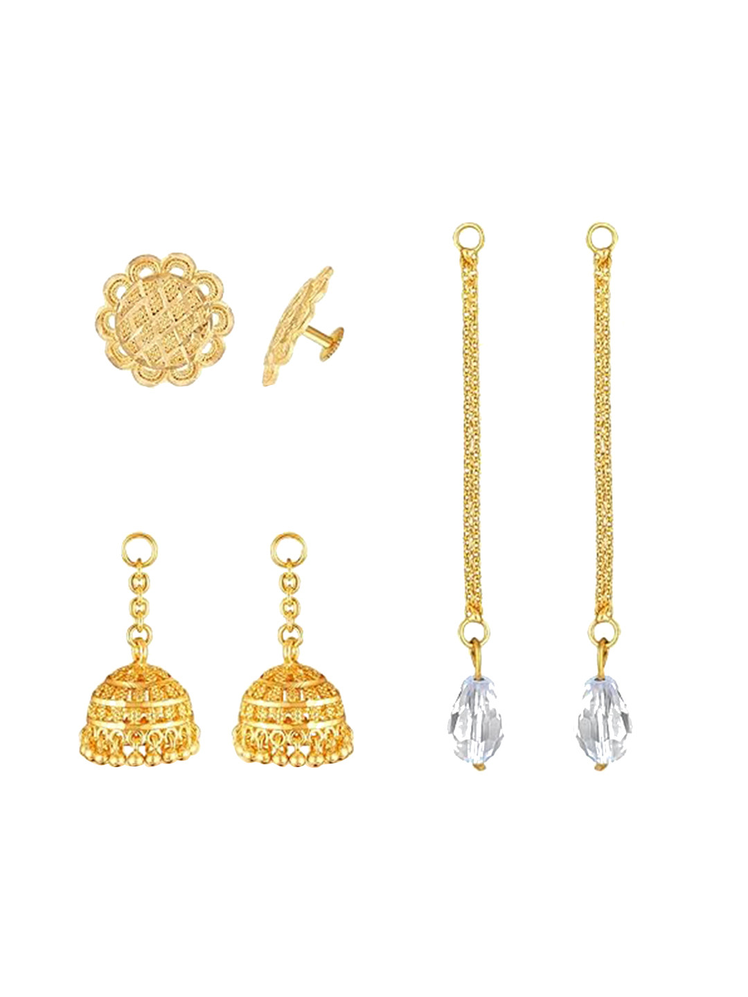 Vighnaharta 3 IN 1 Gold-Plated Stud Earrings With Jhumkha & Chain Drop