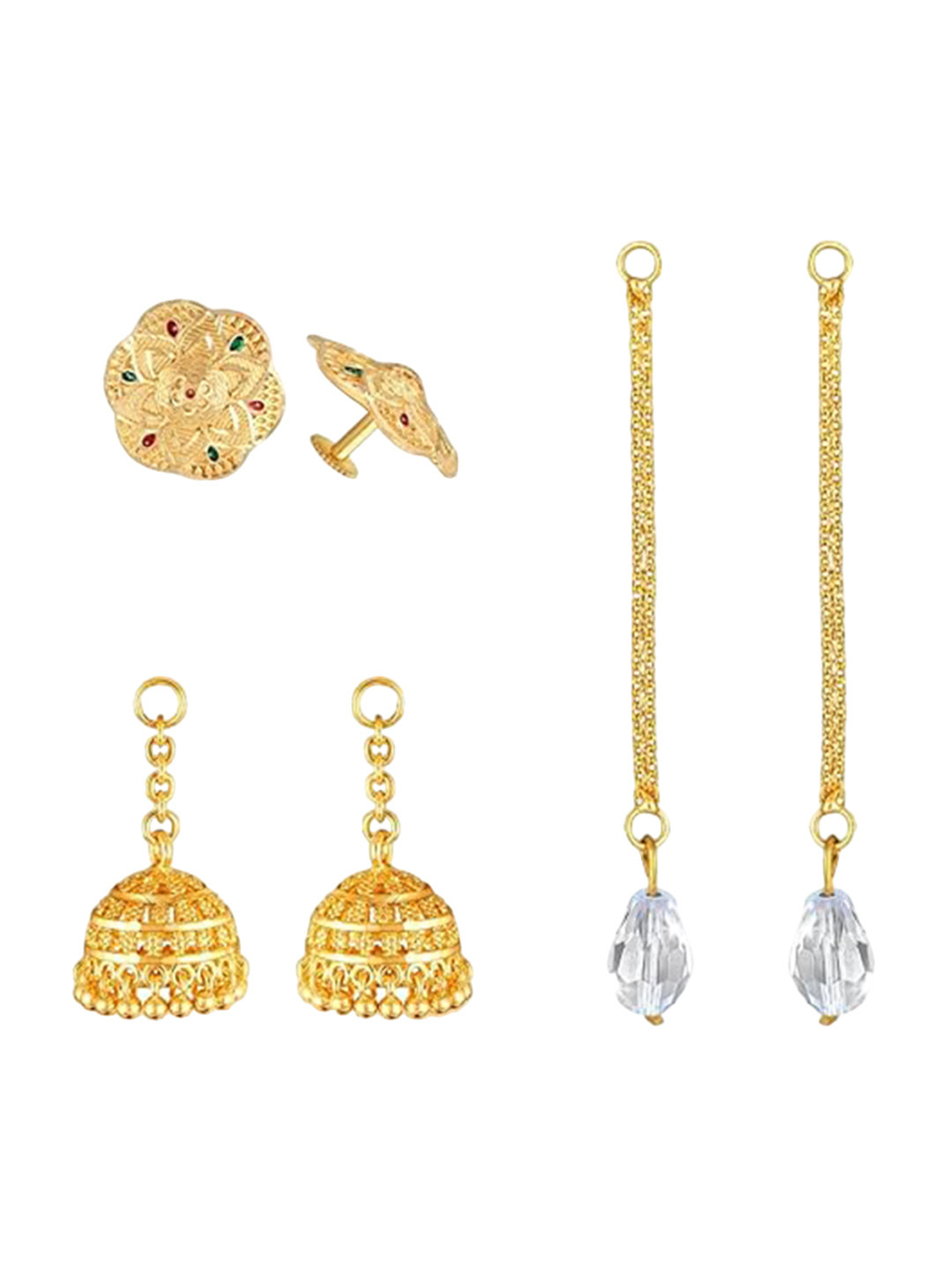Vighnaharta Gold-Plated Contemporary Removable Studs Jhumkas & Chain Drop Earrings