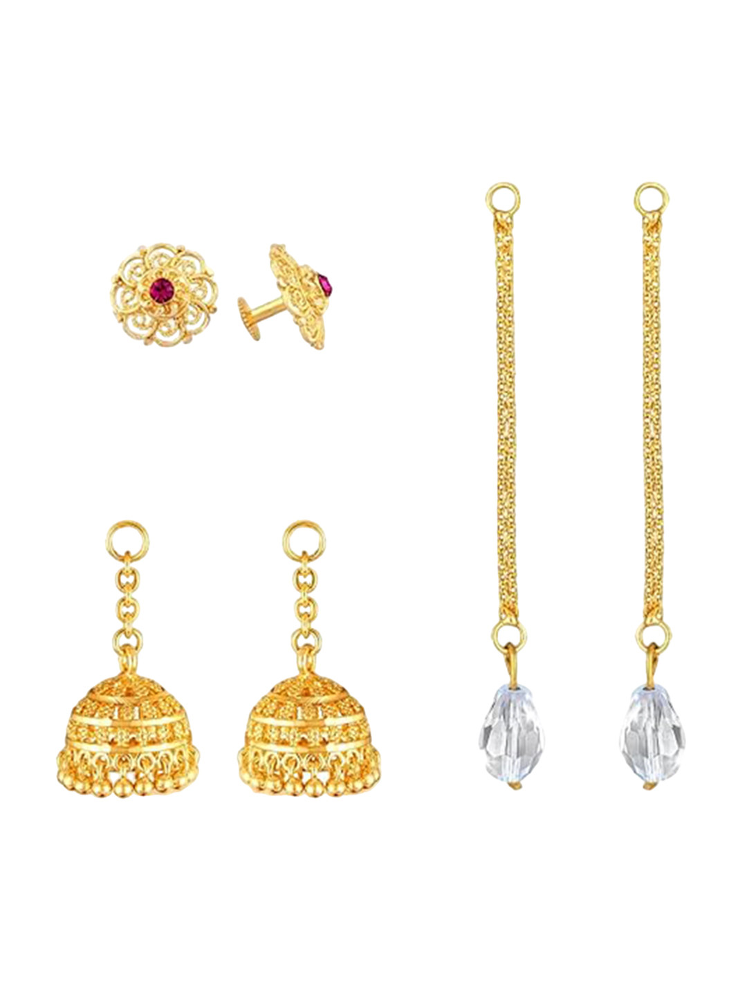 Vighnaharta Gold-Plated Contemporary Studs With Removable Jhumka and Chain Drop Earring