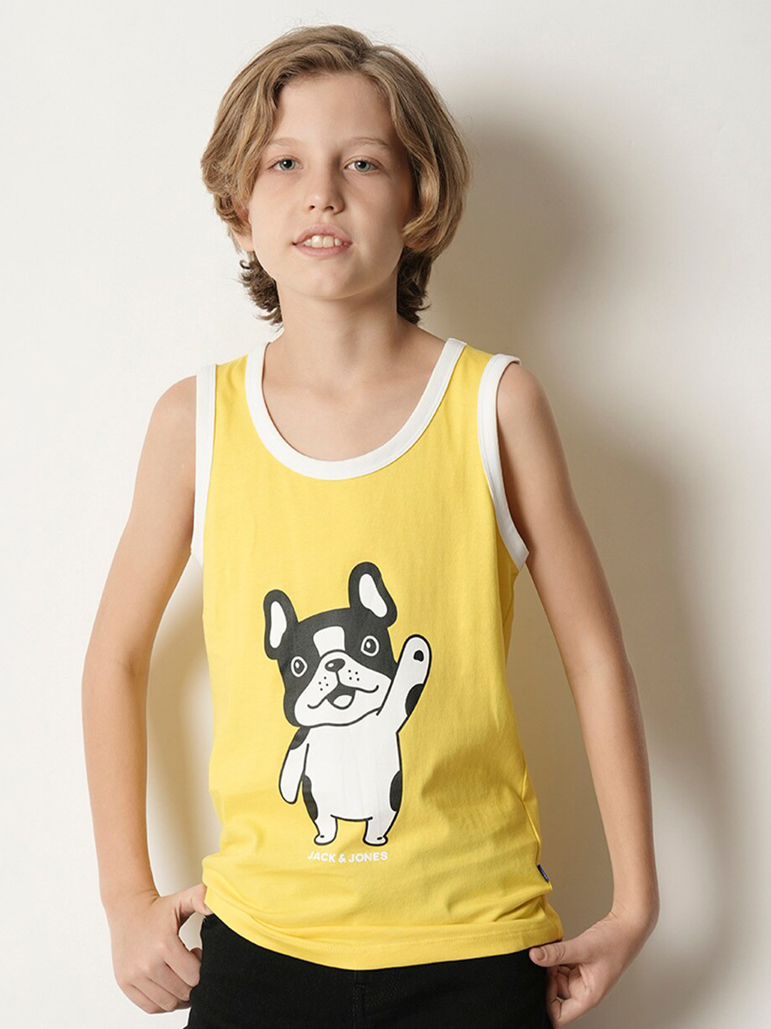 Jack & Jones Junior Boys Graphic Printed Sleeveless Pure Cotton T-shirt