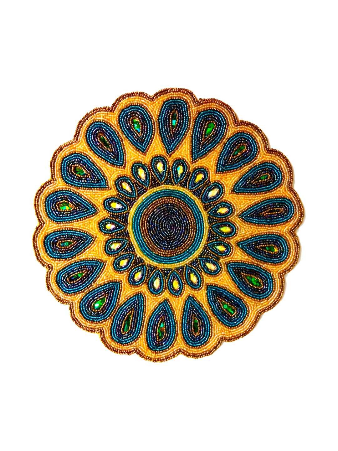 PURINA'S Blue & Gold-Toned Beaded Round Dining Table Placemat