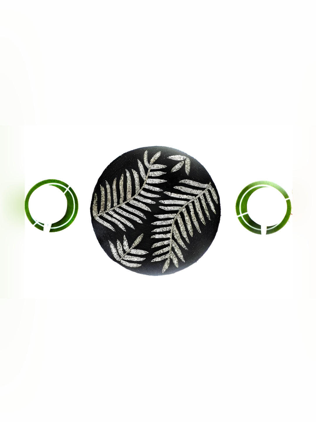 PURINA'S Black Floral Embellished Beaded Round Table Placemat