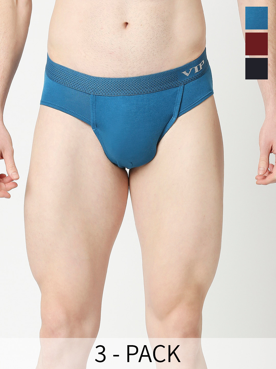 VIP Pack Of 3 Assorted Anti Microbial Pure Cotton Basic Briefs VP-MI-BF-SKMPY-10P-S-PO3