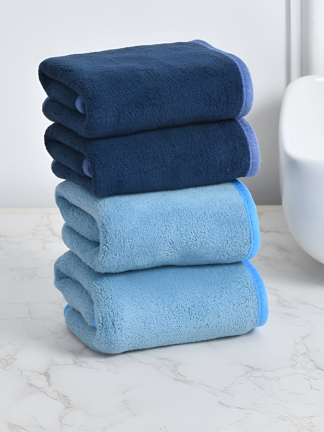 Cotton Bolls Textiles Blue 4 Pieces 300 GSM Super Soft Hand Towel
