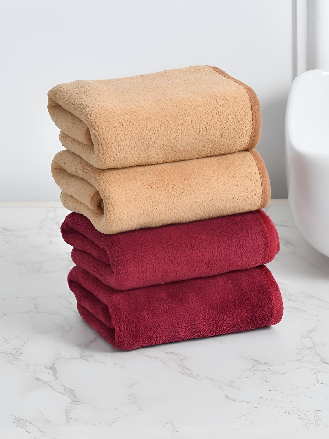 Cotton Bolls Textiles Maroon & Brown 4 Pieces 300 GSM Super Soft Hand Towel