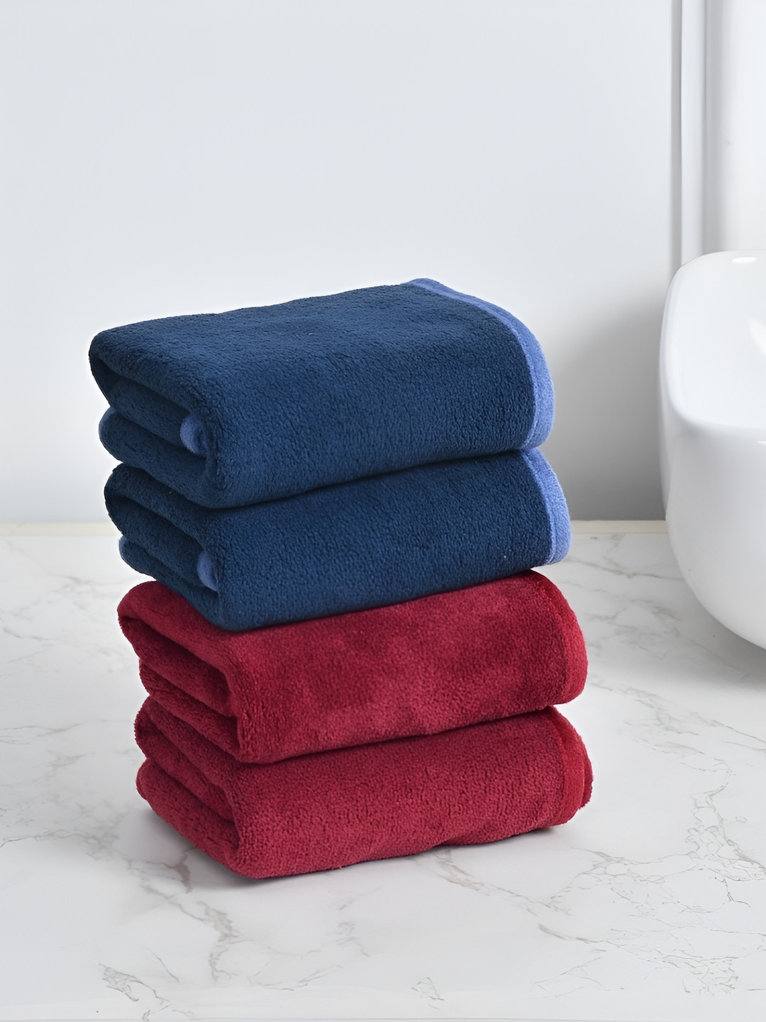 Cotton Bolls Textiles Maroon Navy Blue 4 Pieces 300 GSM Super Soft Hand Towel