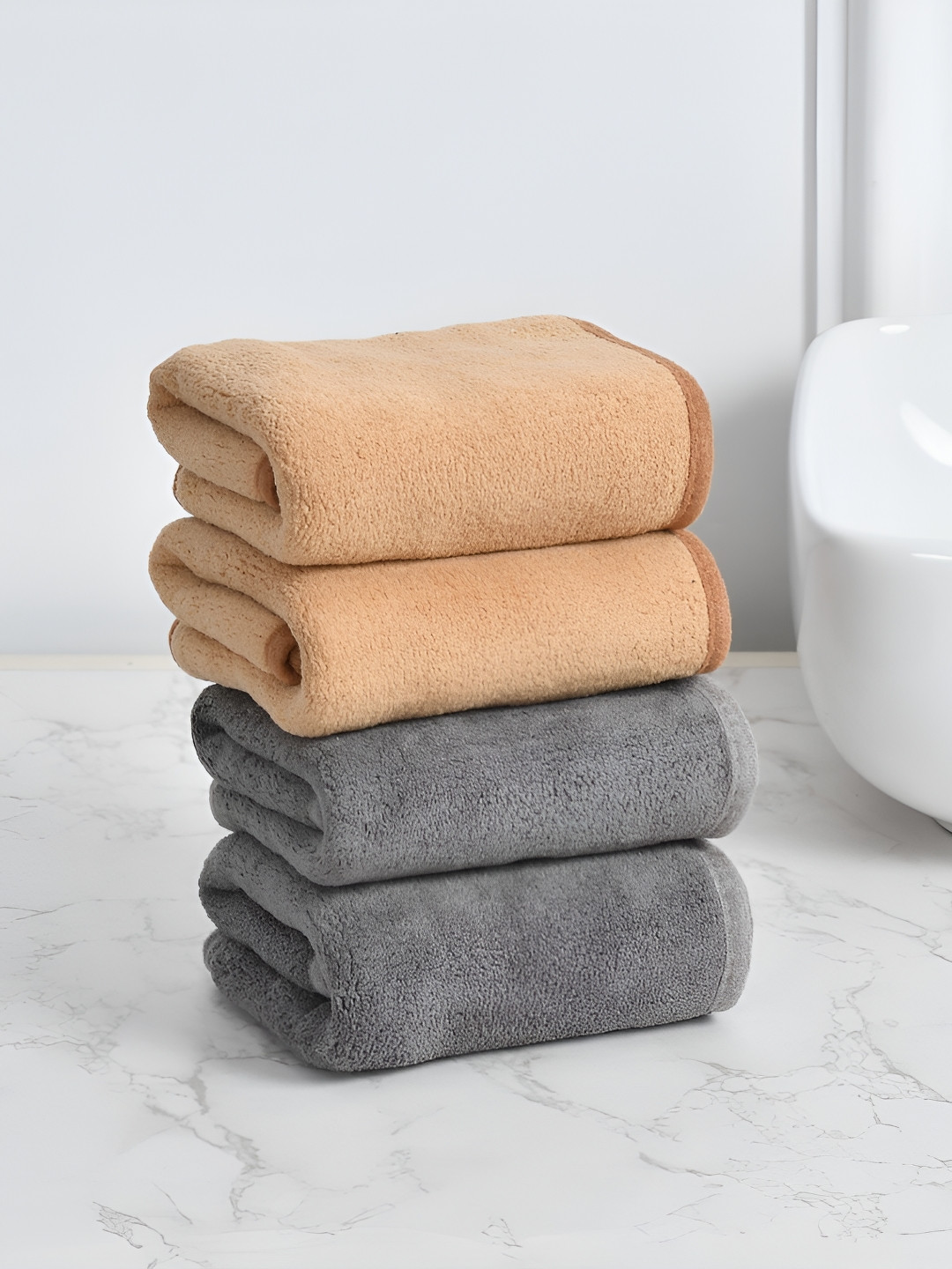 Cotton Bolls Textiles Brown & Grey 4 Pieces 300 GSM Super Soft Hand Towel