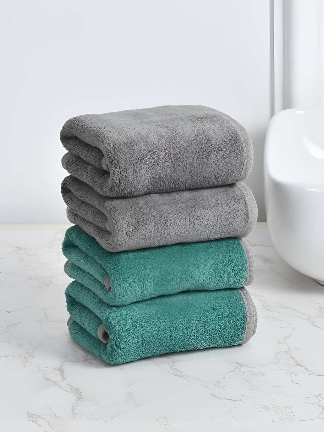 Cotton Bolls Textiles Grey Green 4 Pieces 300 GSM Super Soft Hand Towel