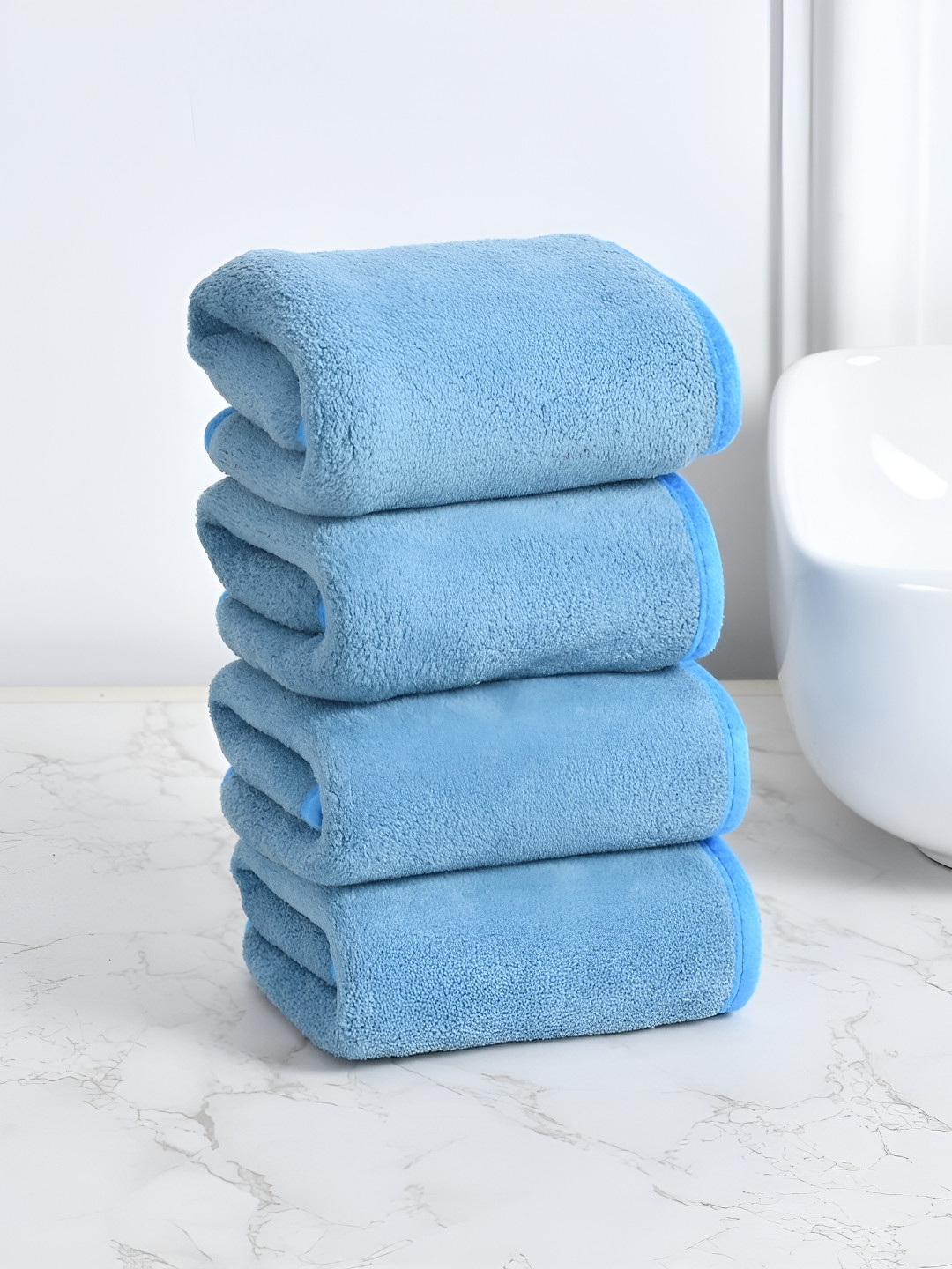 Cotton Bolls Textiles Blue 4 Pieces 300 GSM Super Soft Hand Towel