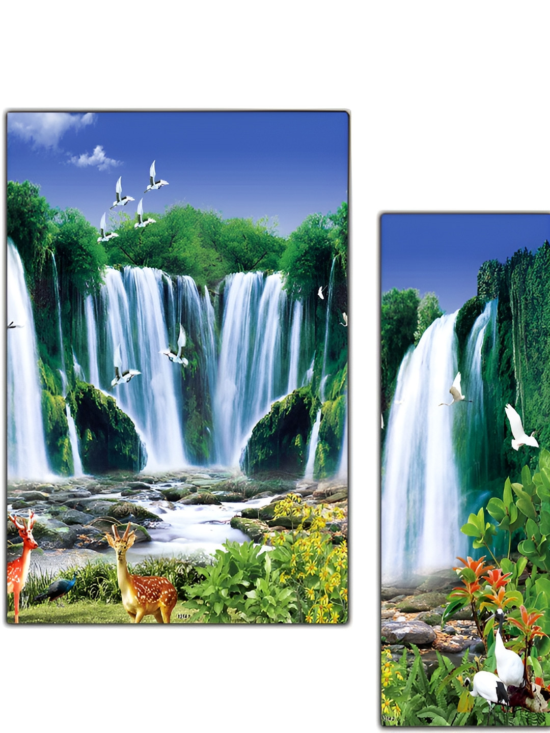 PnF Blue Wood 3 Pcs Wall Living Room Rectangle Potrait Paintings Wall Art -12 x 4.53In