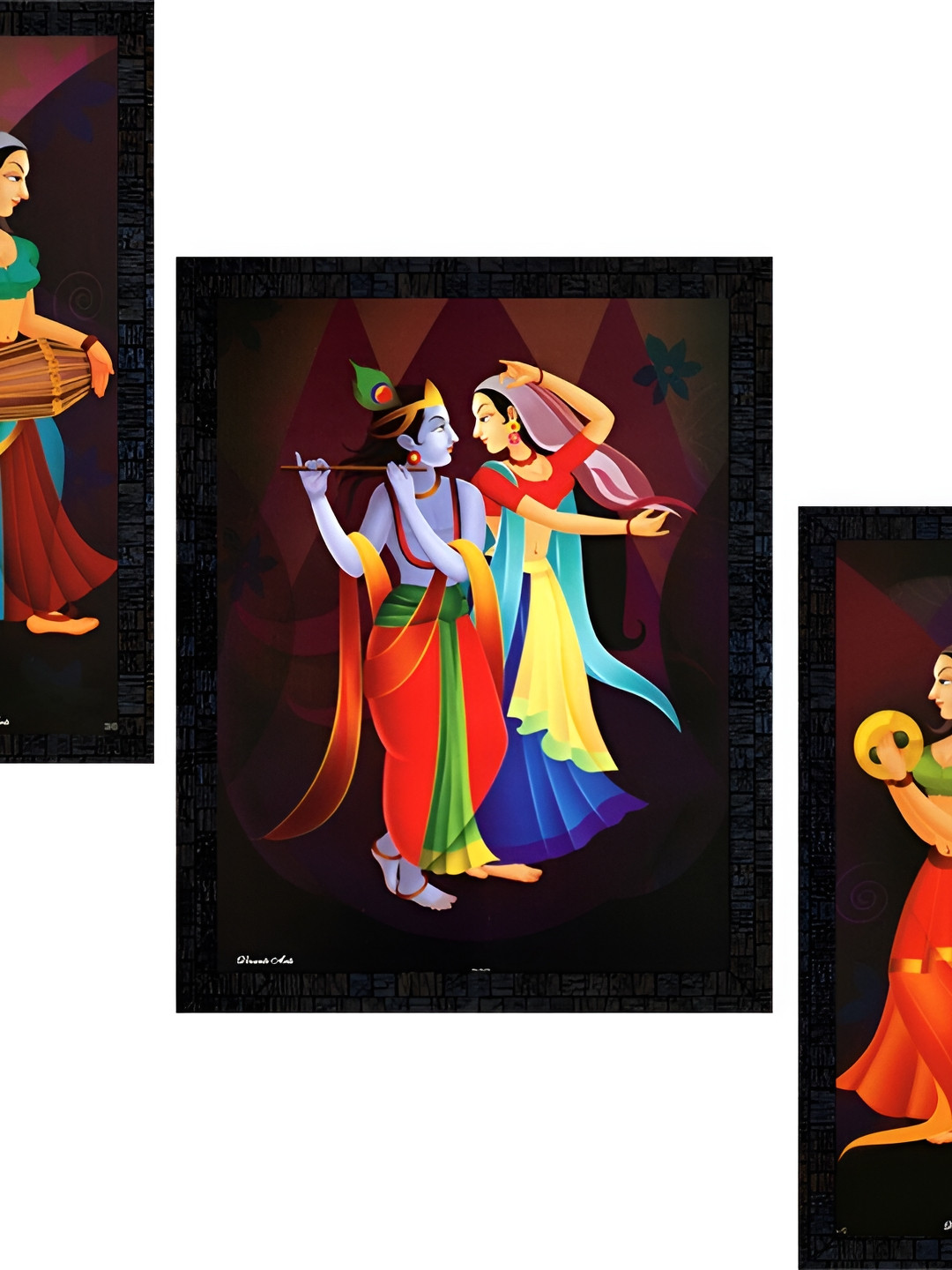 PnF Charcoal & Red 3 Piece Paper Religious Wall Paintings