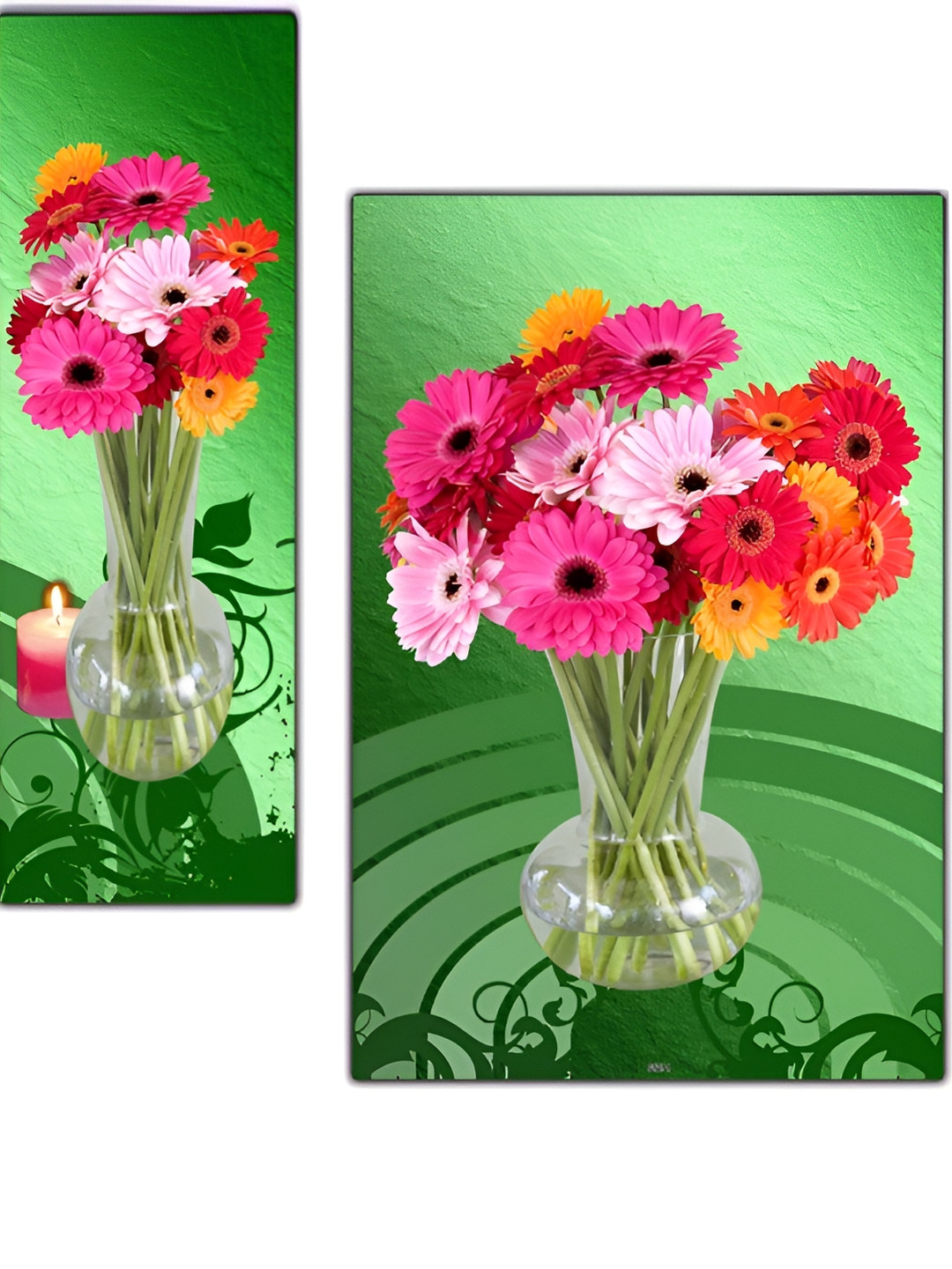 PnF Green & Pink 3 Pieces Floral And Botanical Wall Arts