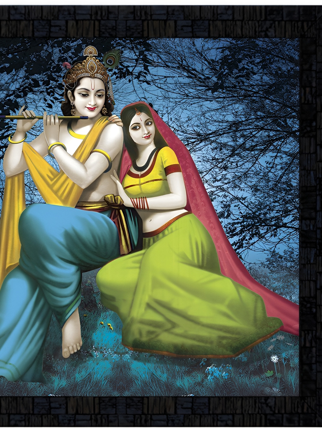 PnF Black & Blue Religious Wooden Wall Painting
