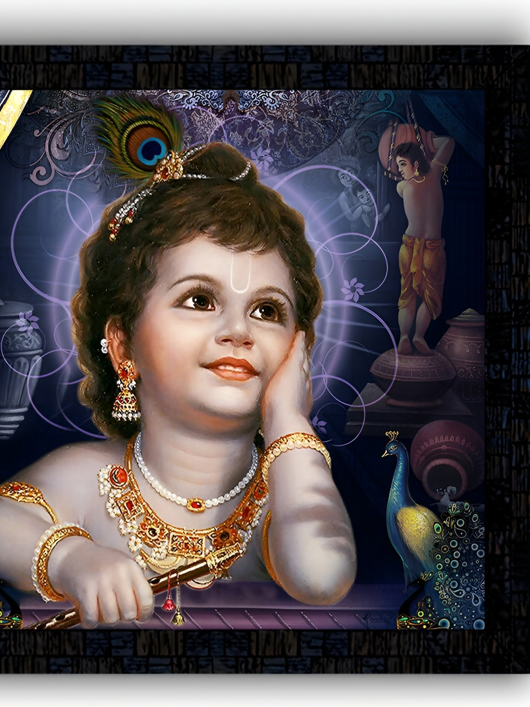 PnF Black Wood Wall Living Room Square Potrait Paintings Wall Art -14 x 14In