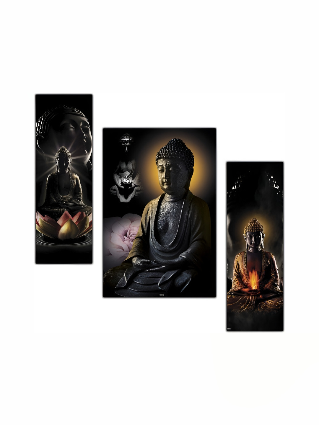 PnF Black & Yellow 3 Pieces Wooden Religious Wall Stickers