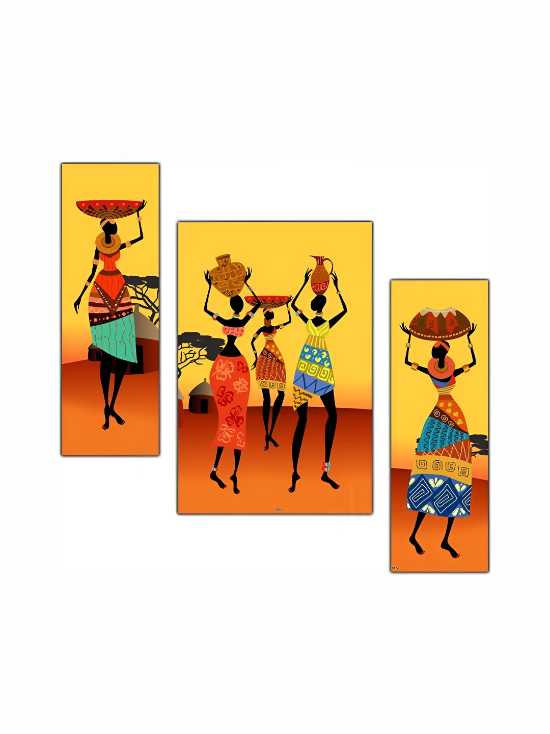 PnF Yellow & Orange 3 Pieces Wood Abstract Painting Wall Art