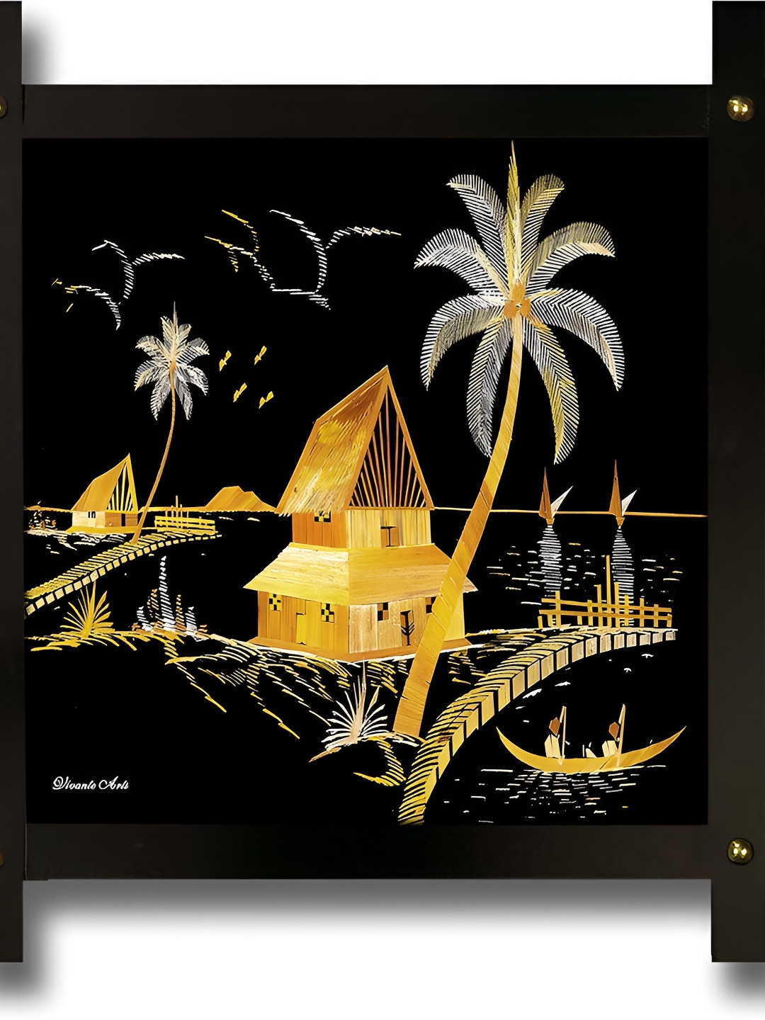 PnF Black Wood Wall Living Room Square Potrait Paintings Wall Art -16.54 x 16.54In