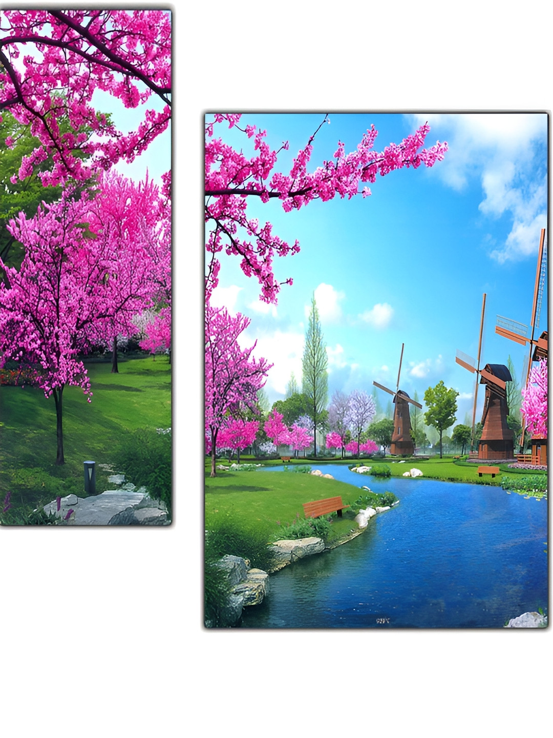 PnF Blue Wood 3 Pcs Wall Living Room Rectangle Potrait Paintings Wall Art -1 x 4.53In
