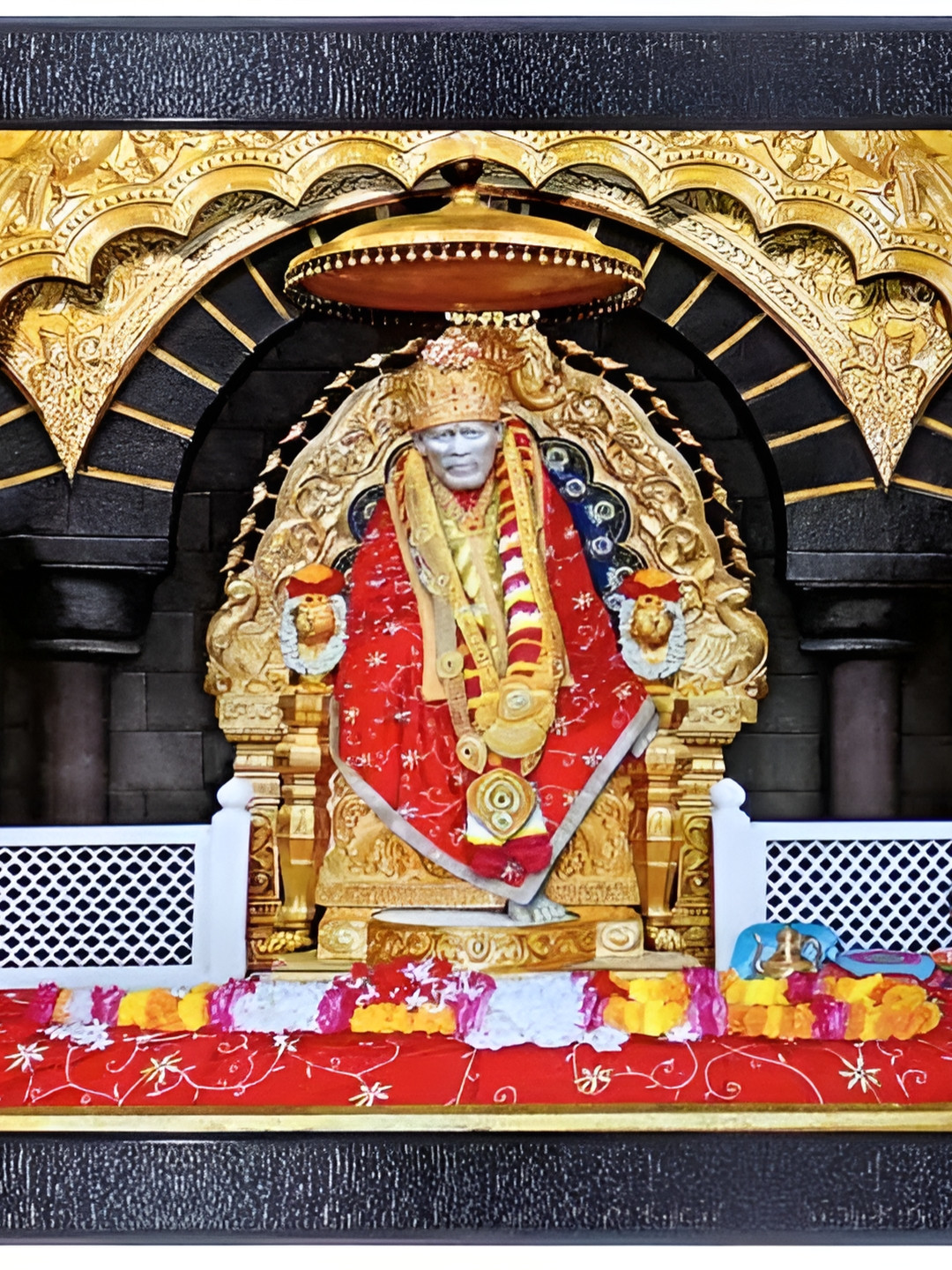PnF Black & Yellow Black & Gold Toned Lord Sai Baba Religious Wooden Painting Wall Art