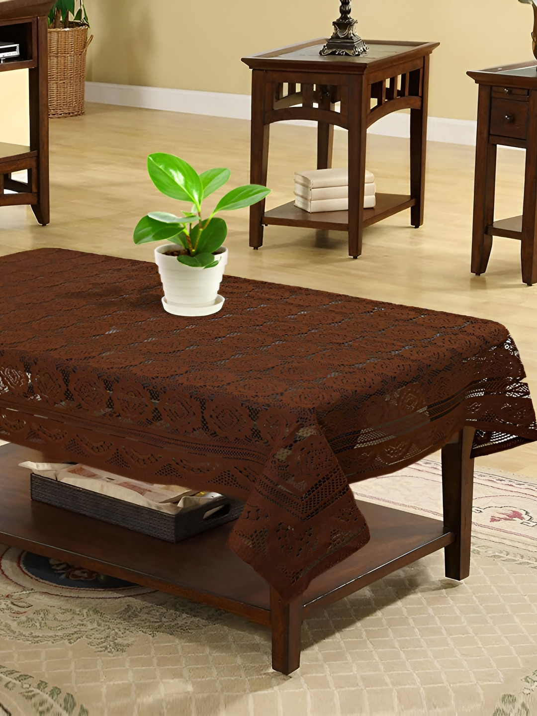 MONKDECOR Brown Floral 2 Seater Cotton Rectangle Table Cover