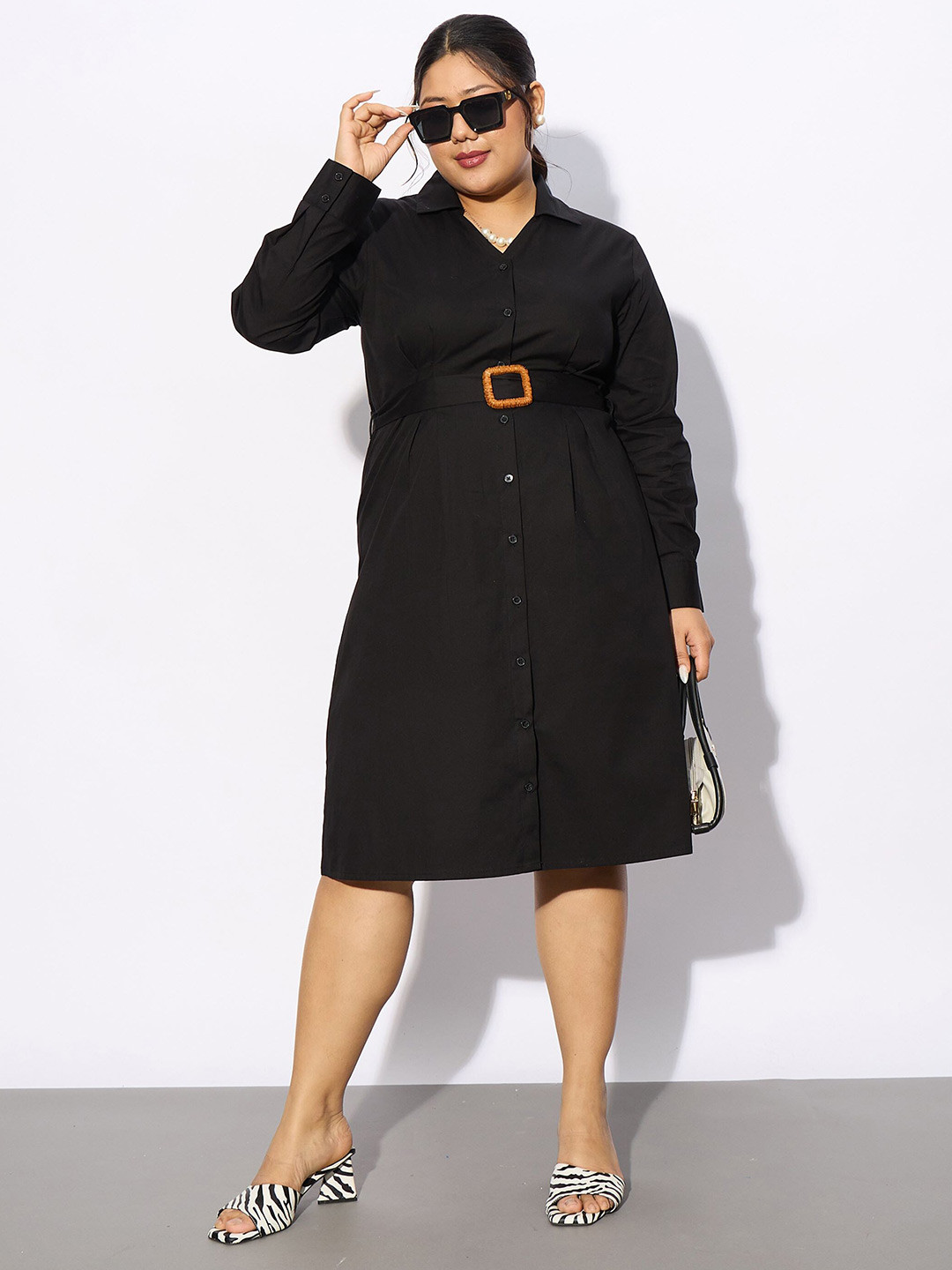 SASSAFRAS Curve Plus Size Long Sleeves Cotton Shirt Dress