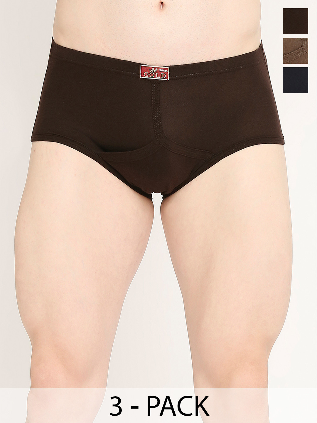 VIP Men Pack Of 3 Assorted Cotton Basic Briefs- VP-MI-BF-GOLDC-10P-95-PO3