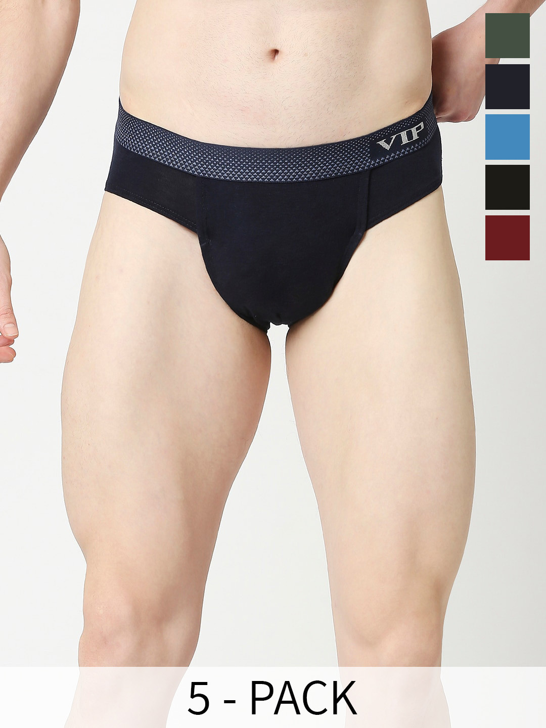 VIP Men Pack Of 5 Assorted Cotton Basic Briefs VP-MI-BF-SKMPY-10P-XL-PO5