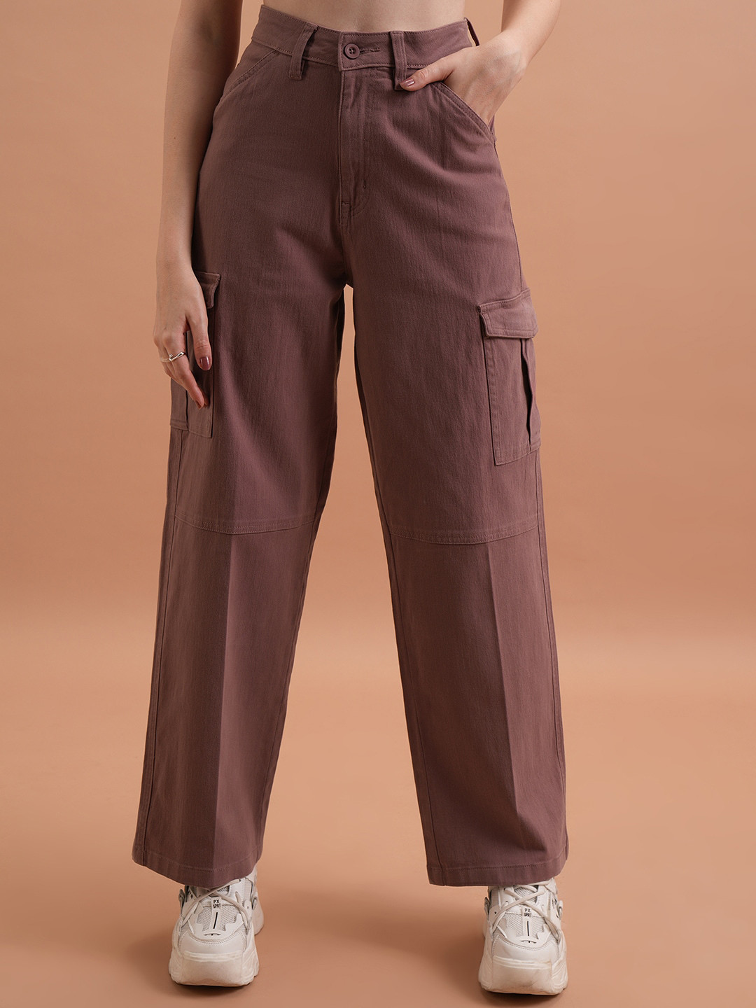 Tokyo Talkies Brown Women High-Rise Flared Cargos