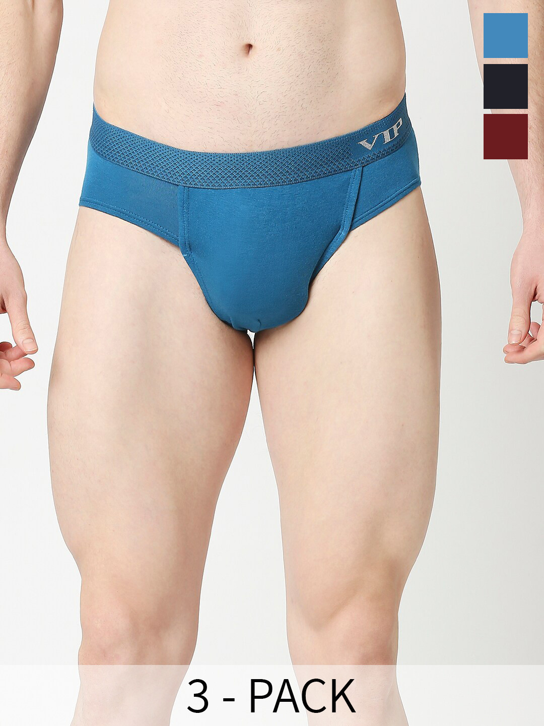 VIP Men Pack Of 3 Assorted Cotton Basic Briefs- VP-MI-BF-SKMPY-10P-XXL-PO3