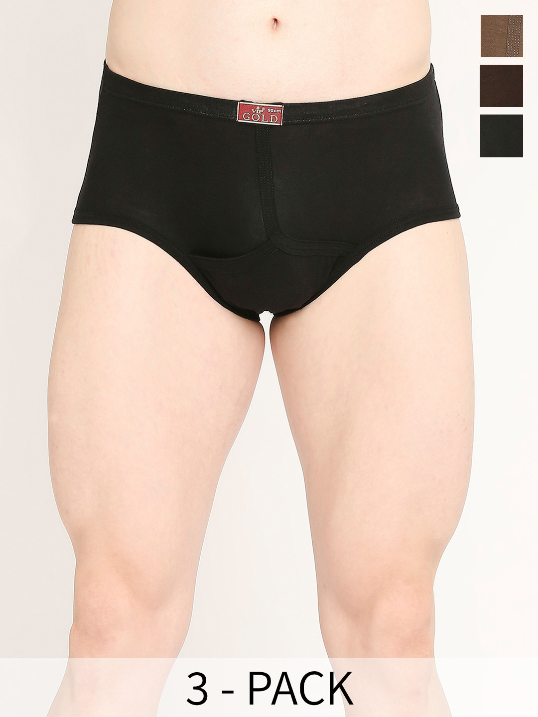 VIP Pack Of 3 Cotton Mid Rise Assorted Briefs VP-MI-BF-GOLDC-10P-110-PO3