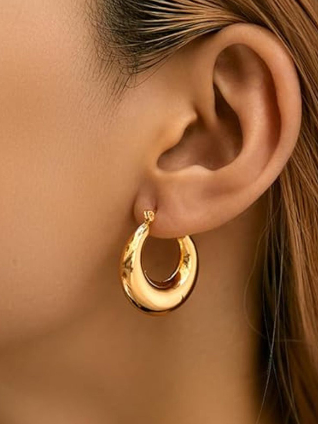 AQUASTREET 18K Gold Plated Waterproof Anti Tarnish Moon Shaped Hoop Earrings