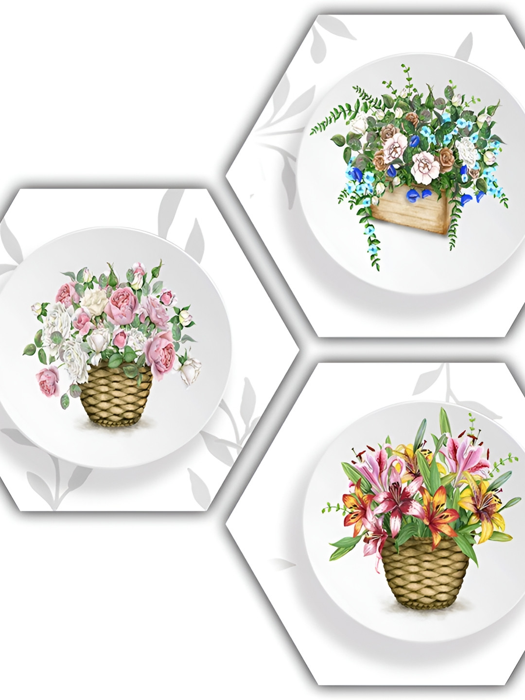 PnF White & Brown 3 Piece Wooden Floral Wall Decals