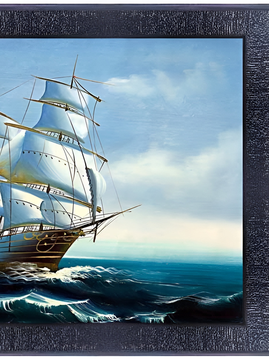 PnF Black & Blue Sailing Ship Wooden Painting Wall Art