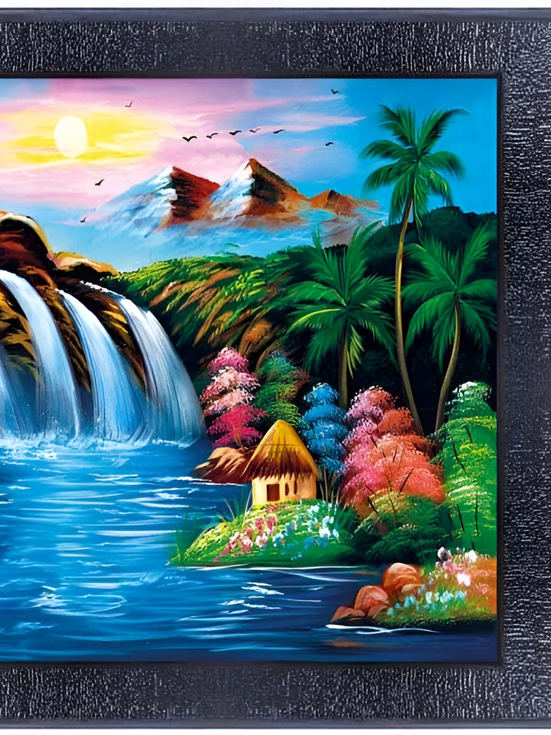 PnF Black & Blue Floral And Botanical Glass Wall Paintings