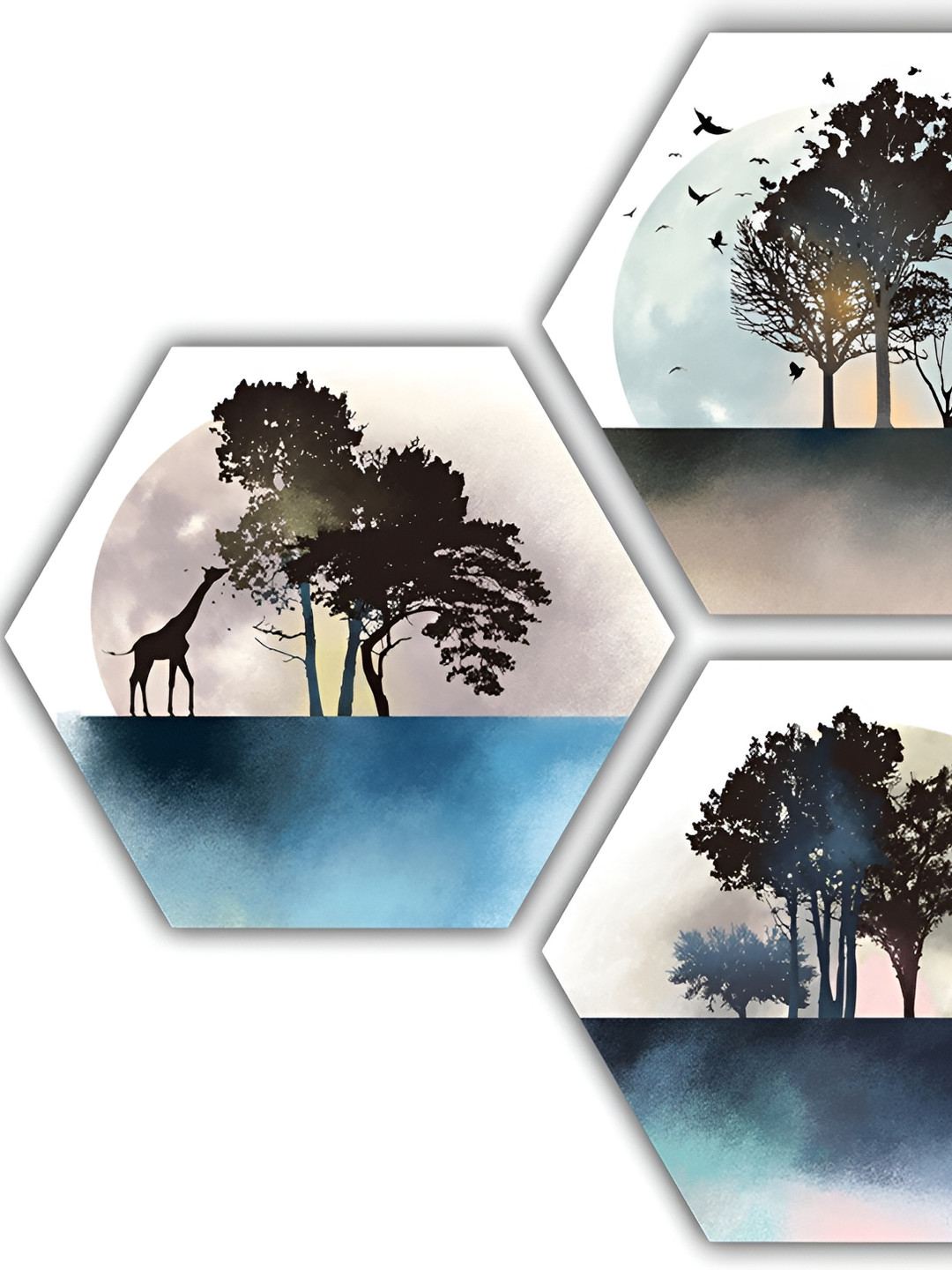 PnF Wood Hexagon Wall Portrait Paintings Wall Art - 17x17In