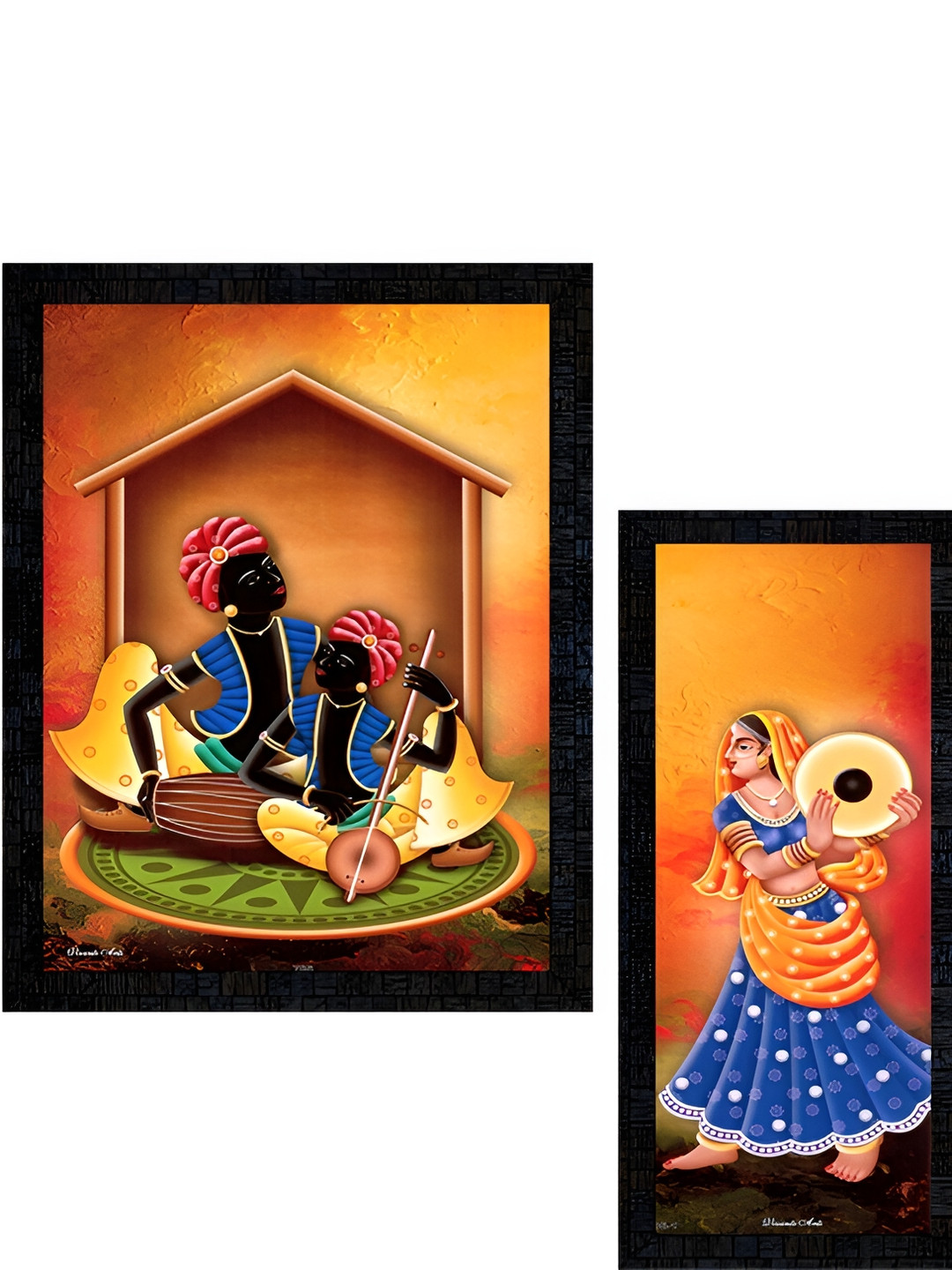 PnF Charcoal & Red 3Pcs Paper Abstract Wall Paintings