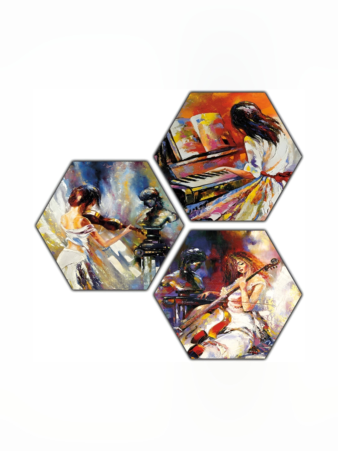 PnF Wood 3 Piece Wall Hexagon Paintings Wall Art - 43 x 21 In