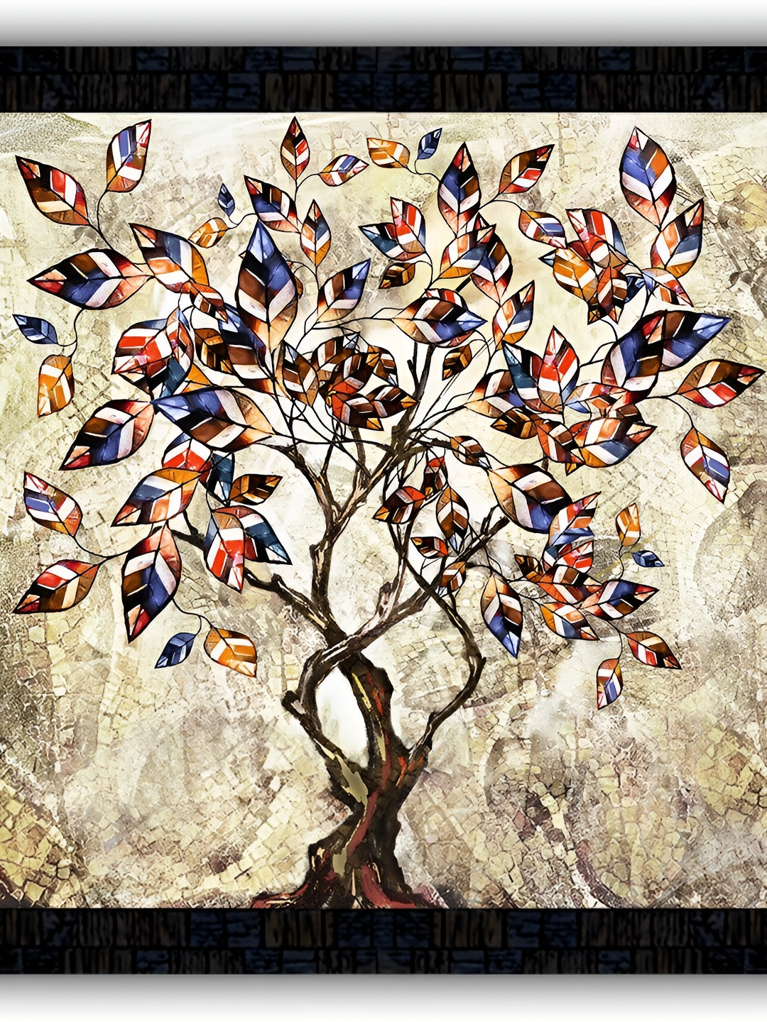 PnF Black & Camel Brown Paper Floral and Botanical Painting Wall Art