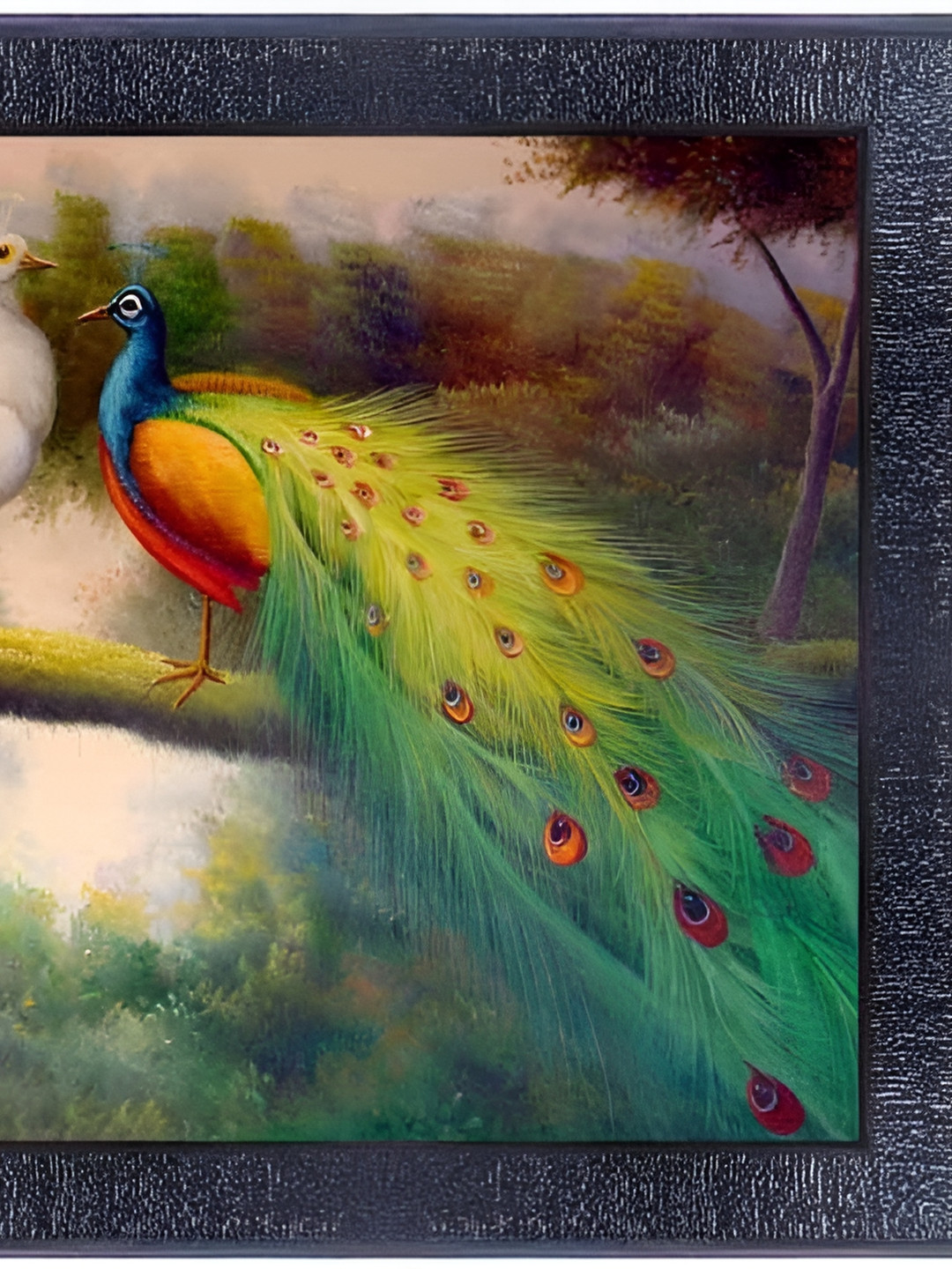 PnF Black & Green Glass Frames Peacock Wall Painting