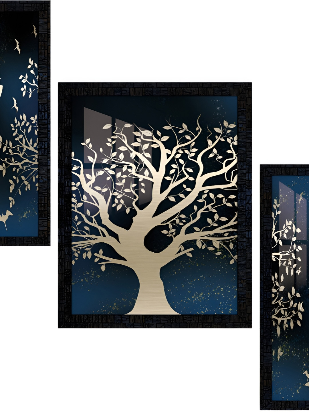 PnF Charcoal & Blue 3 Piece Wooden Floral and Botanical Wall Art
