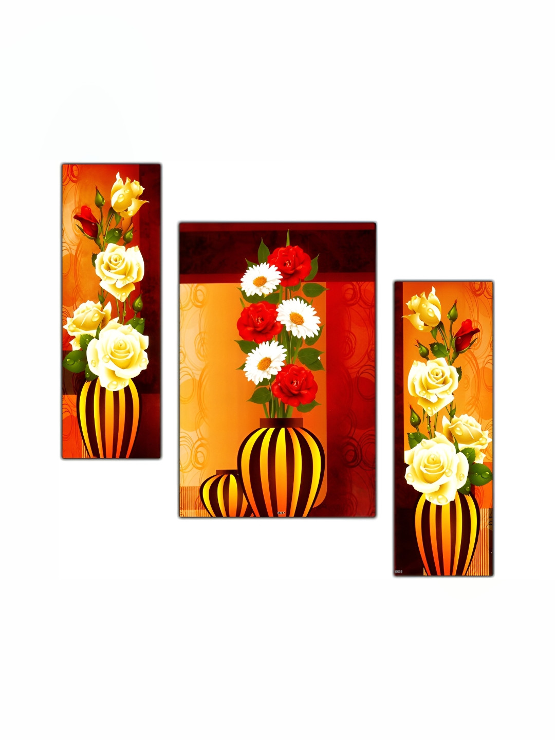 PnF Orange & Red 3 Piece Wooden Floral and Botanical Wall Art